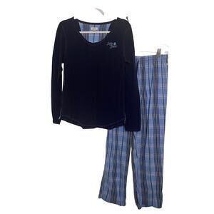 Lucky Brand Women's Pajama 2 pc Set Size S/CH/P Blue Plaid Cozy Comfort
